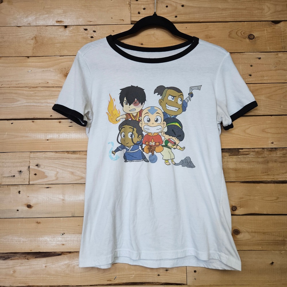 Nickelodeon Avatar The Last Airbender Chibi Ringer T-Shirt White Black Medium